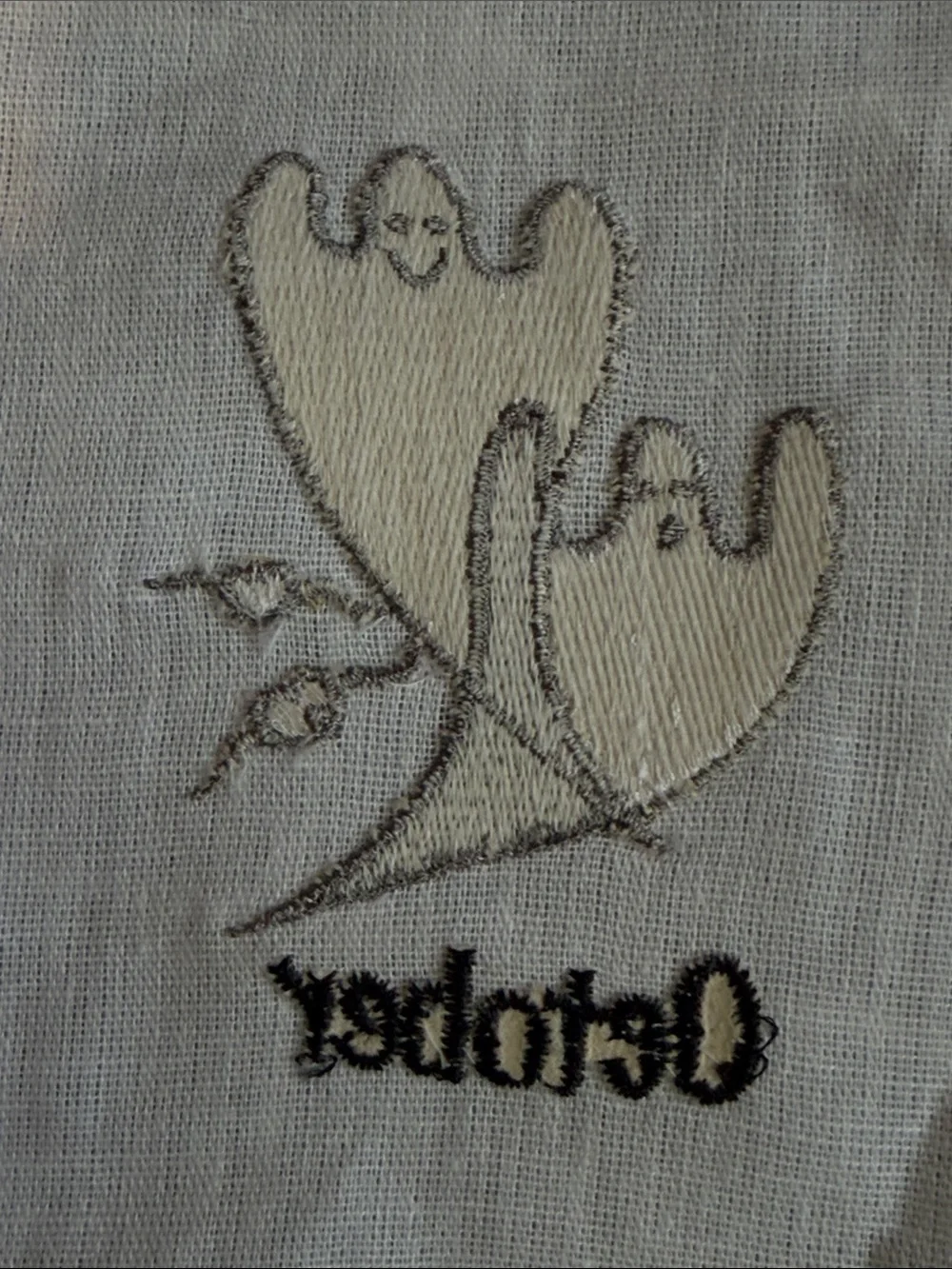 NWOT Cotton October Halloween Ghost  Goblin Tea Kitchen Towel Embroidered White